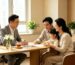 Singapore family receiving support after funeral service, compassionate adviser helping with paperwork and arrangements